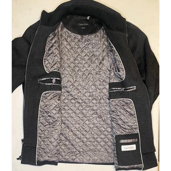Calvin Klein Men’s XL Charcoal Herringbone Wool-Blend Zip Jacket Quilted Lining - Picture 6 of 10
